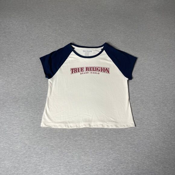 True Religion Women’s Short Sleeve Baseball Baby Tee Top - Picture 7 of 8